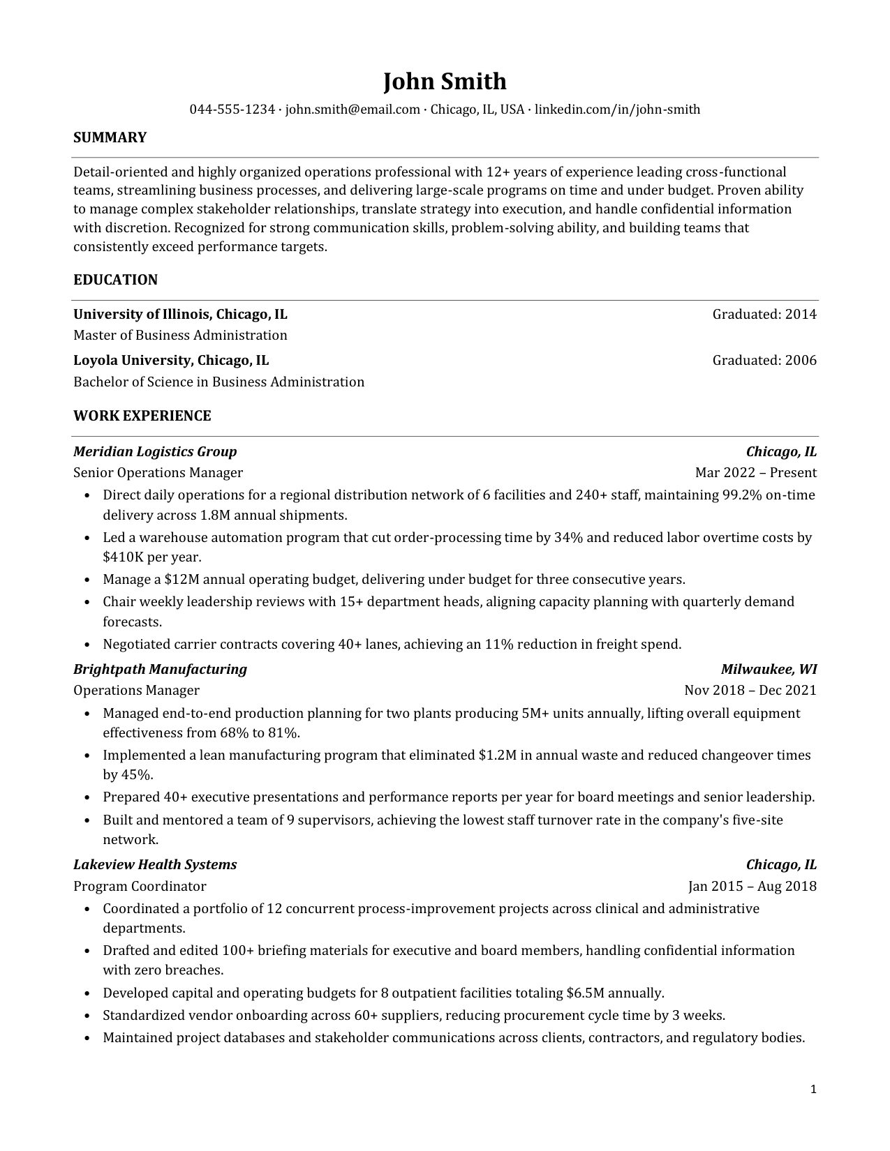 Sample resume format, modern minimal layout