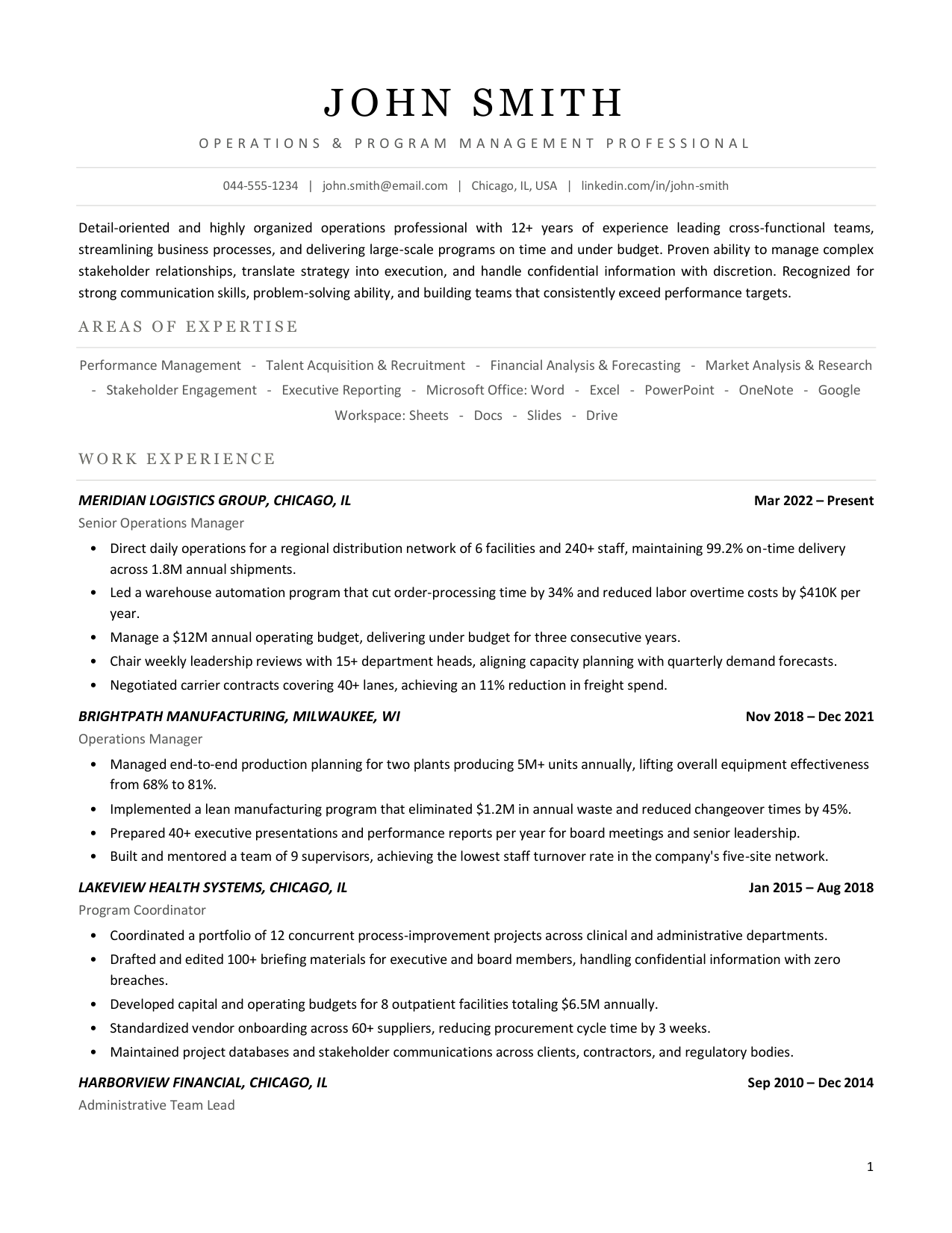 Sample resume format, executive layout